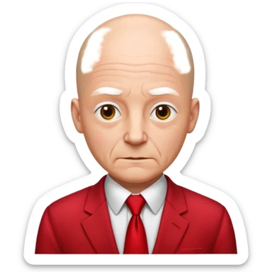 man Bald with red necktie, red dress, age. sticker