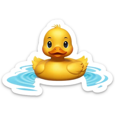 A 3D cartoon duck floating on a calm pond, soft ripples, rounded features, vibrant colors, cute and happy face, Memoji-style lighting. sticker