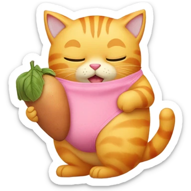 Yellow cat wearing pink panty holding sweet potato  sticker