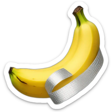 Banana cattelan with silver tape sticker