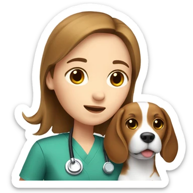 Beagle cuddles doctor girl with brown hair sticker