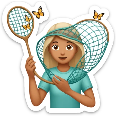 person catching butterflies with a net sticker