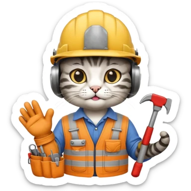 cat, handyman Outfit, wearing a Helmet sticker