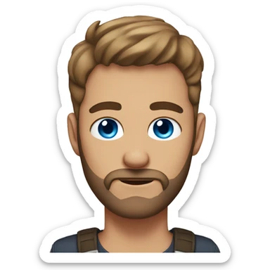 shaved man with big blue eyes with a beard, with cat ears sticker