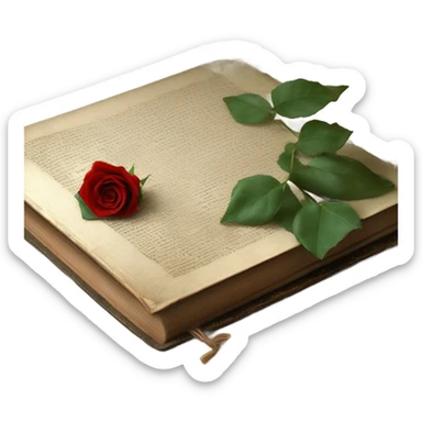 Vintage book with ribbon and red rose sticker