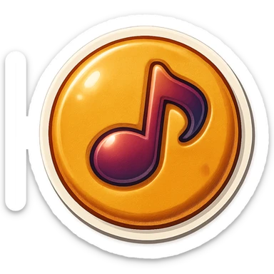 retro sticker style icon of a dalgona candy with a playful and bold musical note pressed in the center sticker