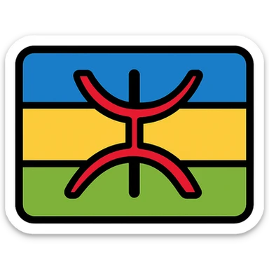 Simplified Amazigh flag design with bright colors: blue, green, yellow, and a red Z symbol in the center, colorful icon with clear lines sticker