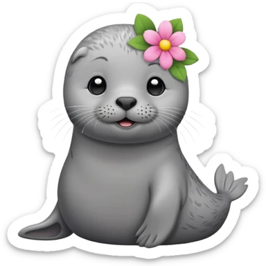 Seal slightly sitting down wth flower hair pin sticker