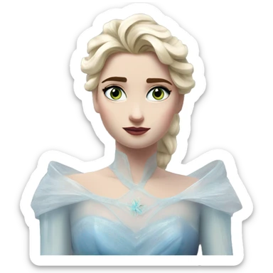 Halo award winning Elsa in MS-DOS style, oil paint, mysterious eyes, intricate lips, masterpiece pose, odd perspective, beautiful, desirable, logical, midsommar, ikea sticker