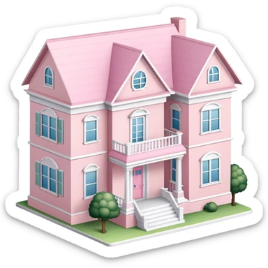Light pink sorority house mansion, southern, isometric dollhouse-style, realistic sticker