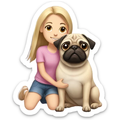 Pug with girl sticker
