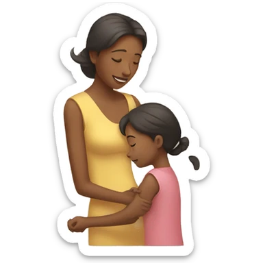 mother helping her daughter sticker