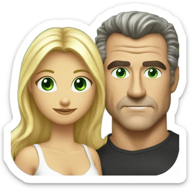 Mel gibson and a blond squqre cut woman with green eyes sticker