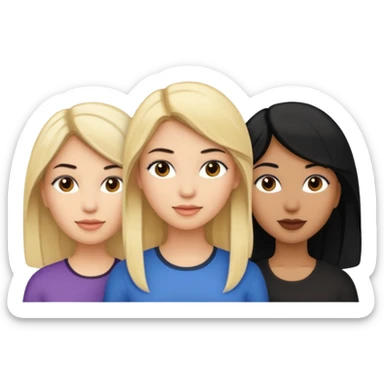 3 women emojis, Caucasian woman with blonde hair, Brown skin woman with black hair, Caucasian women with black hair sticker
