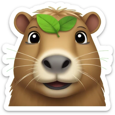 A CAPYBARRA LIKE EMOJI LOOKING AT THE CAMERA WITH A LEAF ON THE HEAD sticker