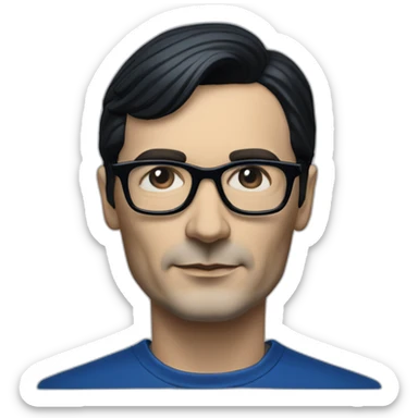 photo realistic Ralf Hutter from Kraftwerk, short straight black hair, black glasses, Dark Blue T-shirt, facing left sticker