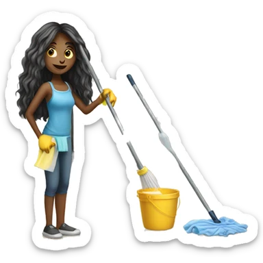 long hair girl cleaning house sticker