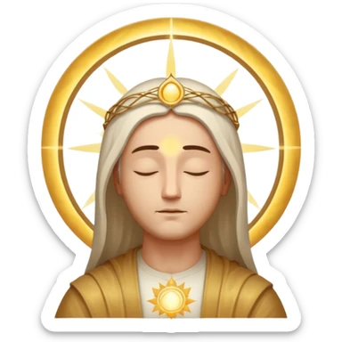 Christ Guardian of Mind, calm wise presence with luminous halo, eyes closed in meditation, gentle rays of light emanating from head, abstract symbols of intellect, iOS emoji style sticker