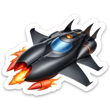 batmobile in rocket ship boom rocket at take-off in fire sticker