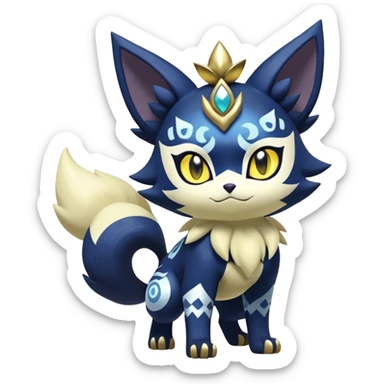 Shiny mExotic Badass Colorful Ethereal Royal Mysterious Gothic Meowstic-Zorua-Litten-Noibat-Pokémon-Fakémon-hybrid-creature (full body) with pattern-markings with golden eyes sticker