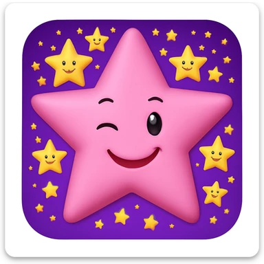 Make the pink star look even cuter with a winking face. Remove any faces from the yellow stars. Keep the purple background as is. sticker