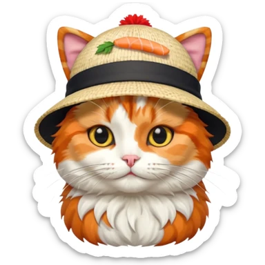 cat wearing a hat made out of sushi sticker