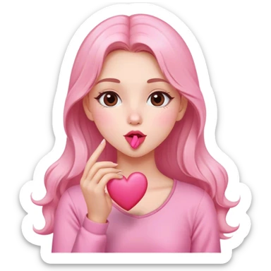 Girl with pink outfit blowing a pink heart kiss sticker