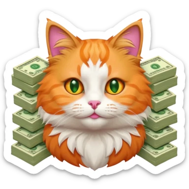Cute cat surrounded by money sticker