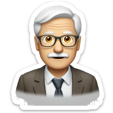 70 year old man, white skin, glasses with light metal frame, thin mustache, white hair sticker