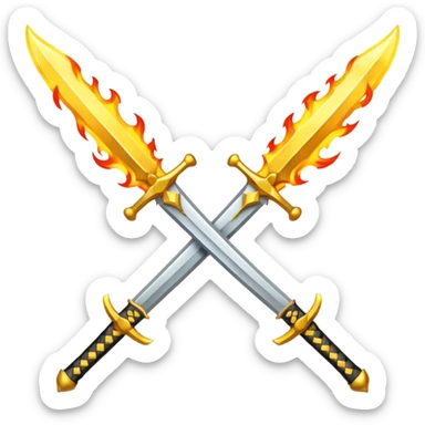Fully yellow two swords crossed fiery sticker