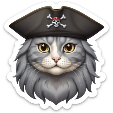 Cat gray long hair pirate  sticker