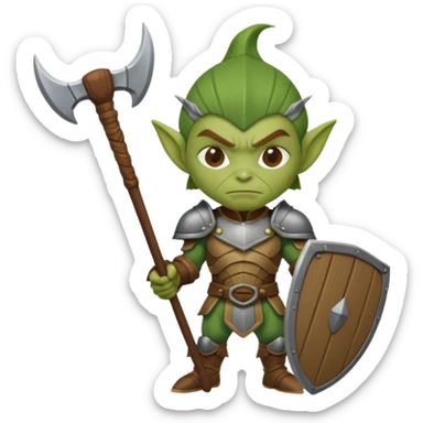 Goblin Warrior – short green goblin with armor and wooden club sticker