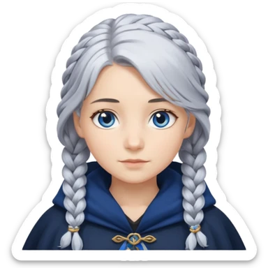 braid silver hair girl, navy cloak sticker