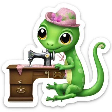 Sweet cute gecko sewing with singer machine sticker