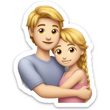 Young man and girl hugs with heart white skin sticker