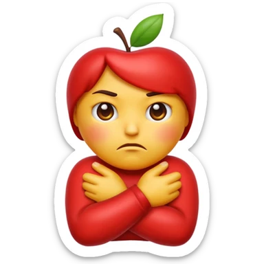 emoji style apple, a pouting emoji with a displeased expression and crossed arms sticker