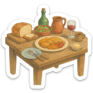 table in ghibli style sticker