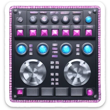 Realistic isolated DJ Sound control board with pink,blue,and purple sparkling diamonds and rhinestones on it. sticker