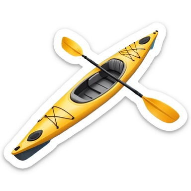 An icon showing a close-up of a sleek kayak with double-bladed paddles gliding through water. Splashes surround the boat as it cuts across a calm surface, symbolizing speed and focus. Transparent background emphasizes the dynamic and personal nature of kayak paddling. sticker