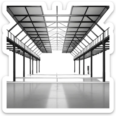 a 2d warehouse in black and white for a report sticker