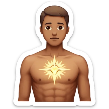 transition from a man with a spiritual pain on his chest growing up to a man with a soul glowing on his body representing his healed version karmically and using that energy to heal others sticker
