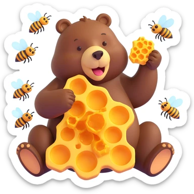 bear eating honeycomb with bees flying around sticker