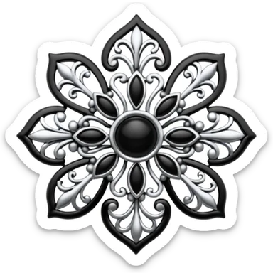 Black and silver filigree broach design, 3D, extremely detailed design sticker
