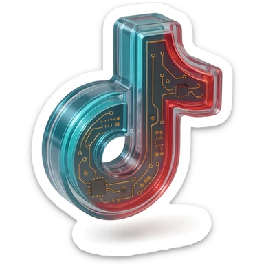 TikTok logo, modern and tech-inspired, glossy circuit style, transparent background sticker