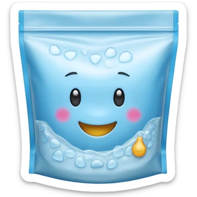 freezer bag, transparent, resealable, partially filled with air, zipper seal at top, soft plastic folds, light blue or clear tint, frosted texture, no food, label, or branding, empty bag, soft lighting, emoji scale sticker