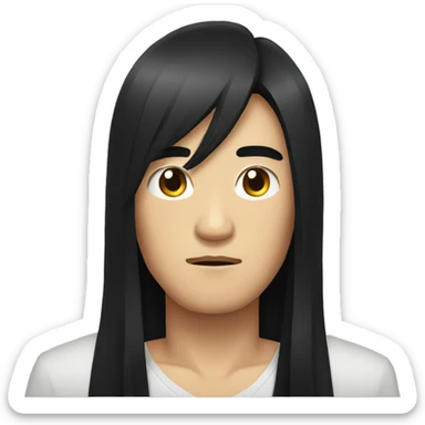 asian guy with long black hair serious face sticker