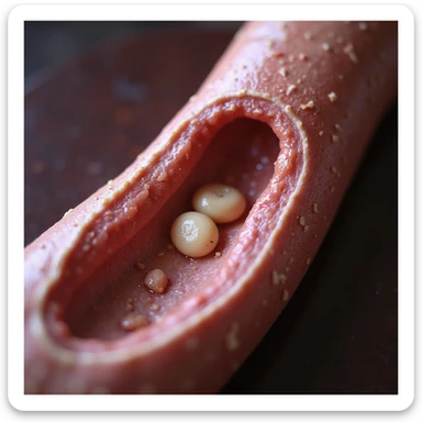 hyperrealistic human vein in 4k, with adipocytes (cholesterol) inside, top view, isolated on transparent background sticker