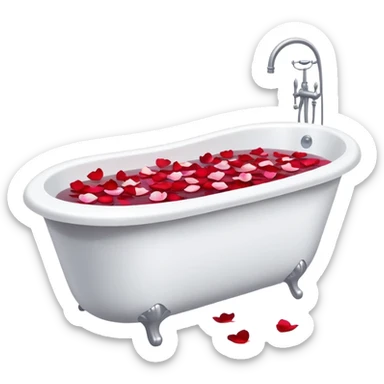 White bath tub with water and rose petals  sticker