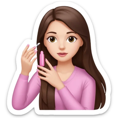 White girl with long brunette hair girl getting her nails done sticker