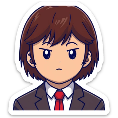 Kiyotaka Ayanokoji from Classroom of the Elite, calm emotionless eyes, medium-length straight brown hair with bangs, serious neutral expression, school uniform with red blazer and tie, face close-up sticker